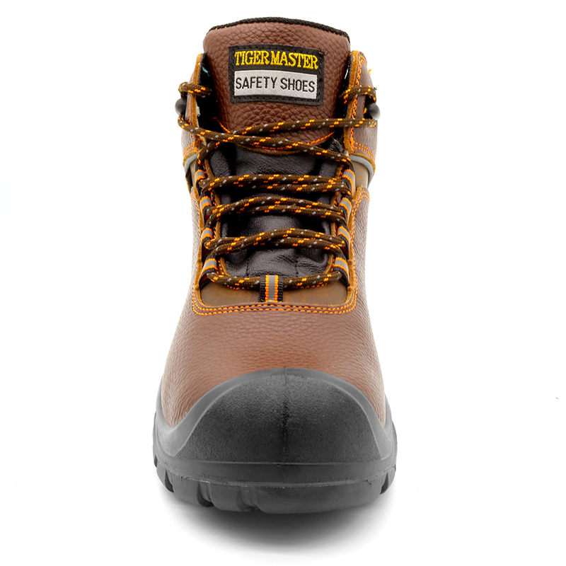 Brown Genuine Leather PU Sole Steel Toe Prevent Puncture Safety Boots for Men