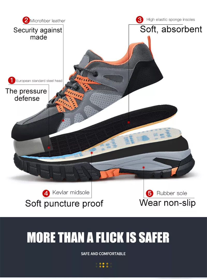 Oil Resistant Anti Slip Soft Rubber Sole Steel Toe Safety Sport Shoes for Men