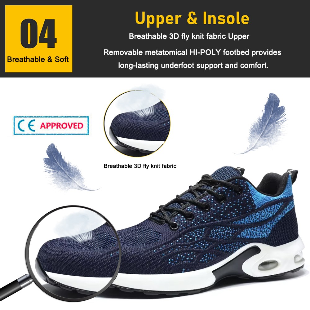 Air Cushioned Pu Sole Sport Type Safety Shoes with Steel Toe