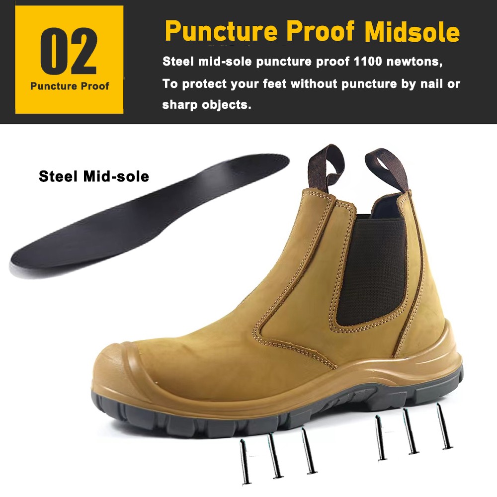 Yellow Nubuck Leather Steel Toe Waterproof Safety Shoes For Men without Lace