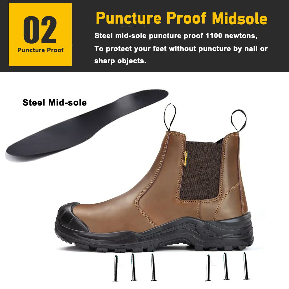 Steel Toe Anti Puncture No Laces Safety Shoes Brown