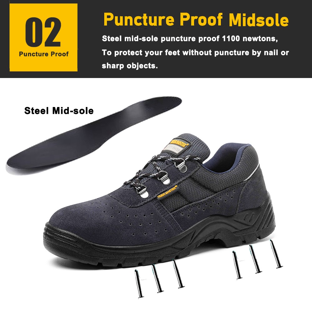 Anti-smashing puncture proof breathable suede safety shoes for man