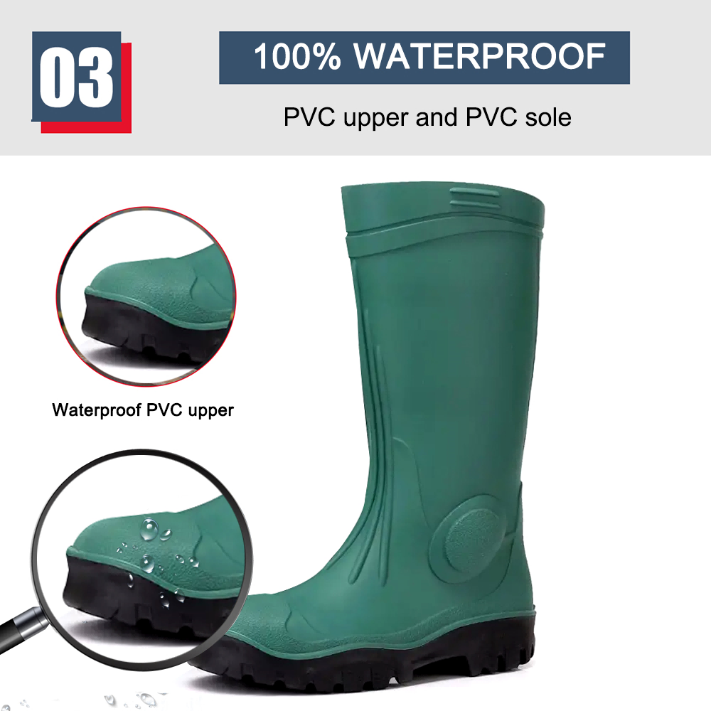Waterproof PVC Safety Rain Boots with steel toe steel mid-sole