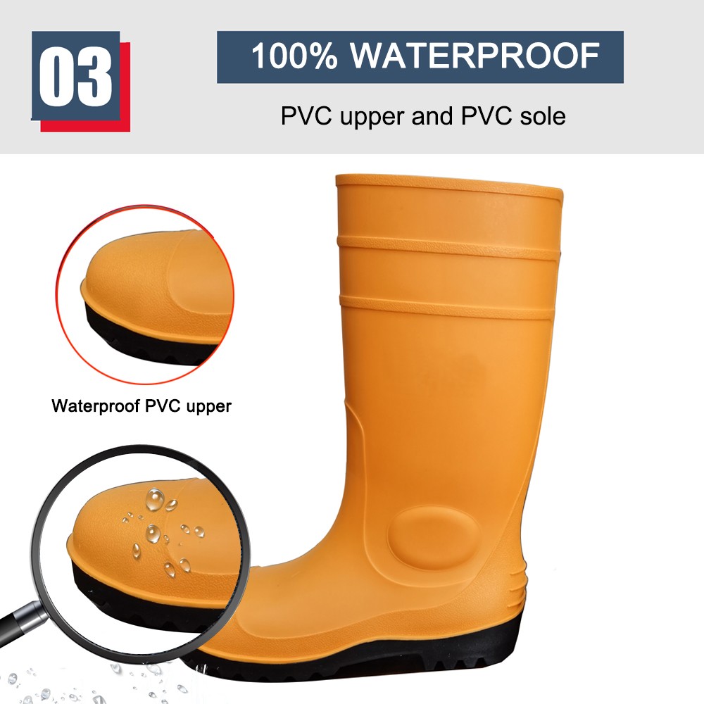 CE Certified Orange Pvc Safety Rain Boots with Steel Toe