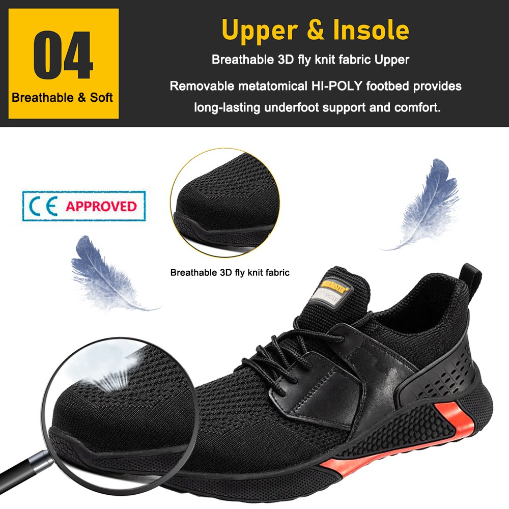 Non Slip Steel Toe 3D Fly Knit Safety Shoes Sports Light Weight