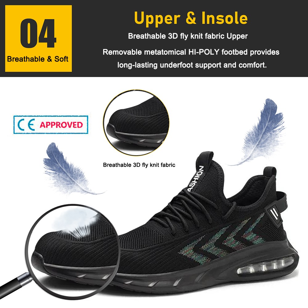 Shock Absorber PU Sole Steel Toe Safety Sneakers for Men