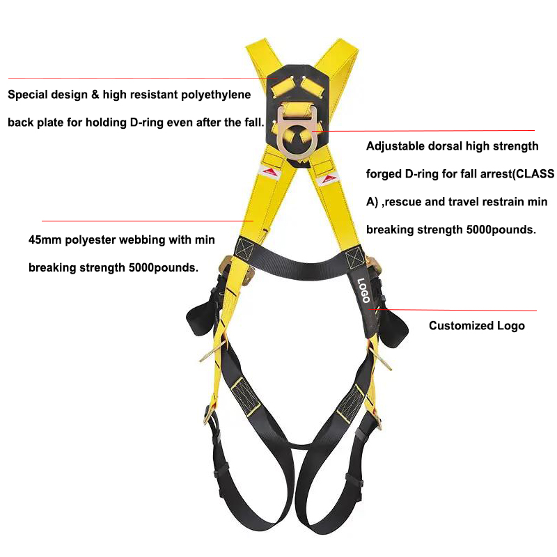 ANSI Z359.11 Certified Anti-falling Safety Full Body Harness with 4 Adjustable Points