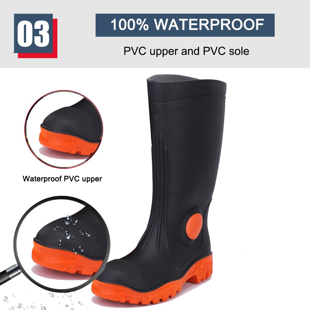 Waterproof PVC Gumboots Rain Boots with Steel Toe