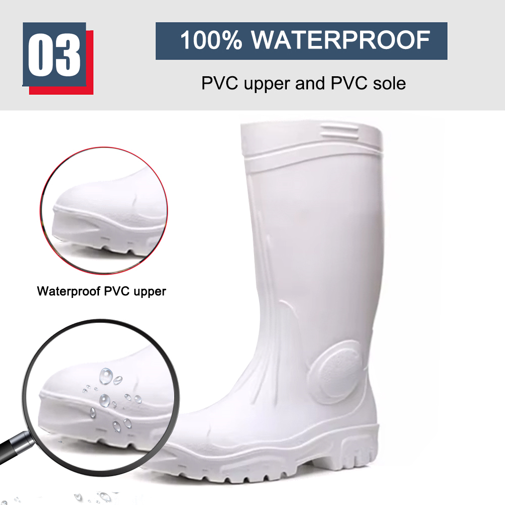 White Food Industry Pvc Safety Rain Boots With Steel Toe