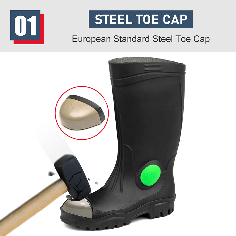 Black Waterproof PVC Safety Boots with Steel Toe