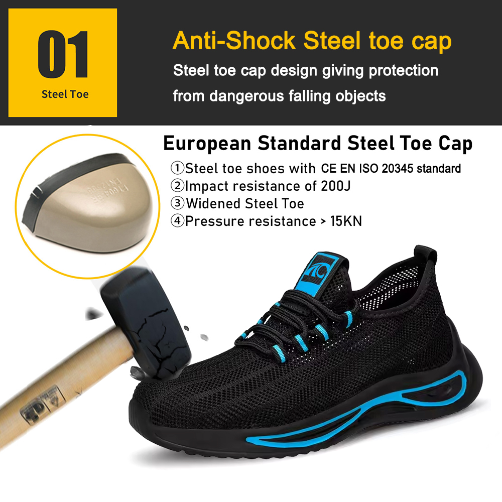 Black Steel Toe Anti Puncture Breathable Safety Shoes Summer