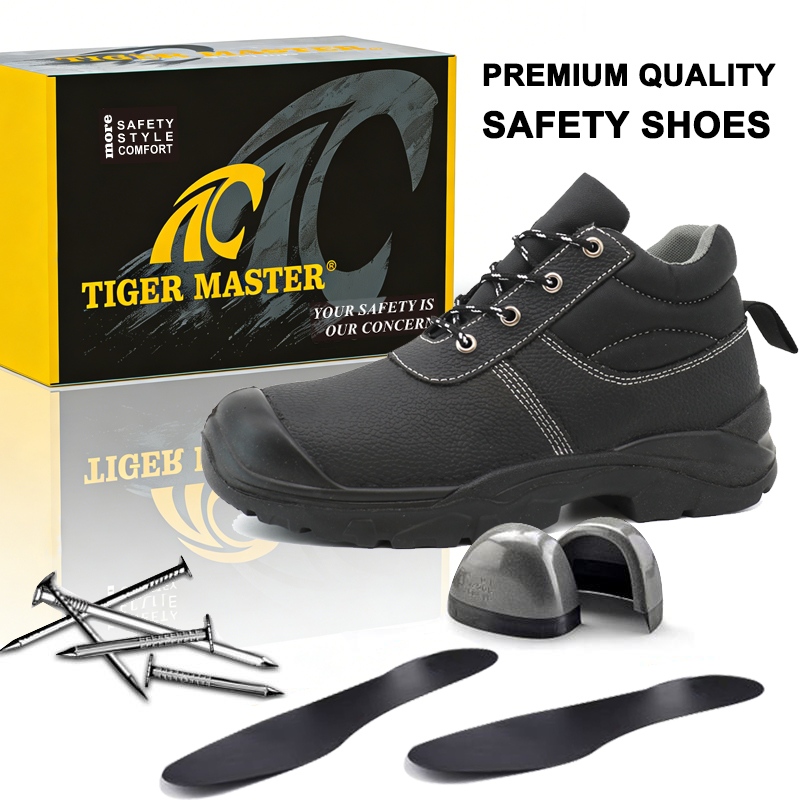 Steel Toe Men's Industrial Safety Shoes Black Leather