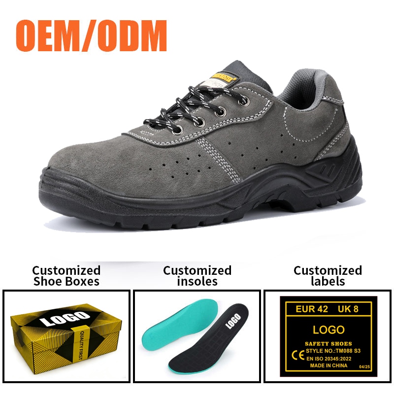 Grey Suede Work Safety Shoes with Steel Toe