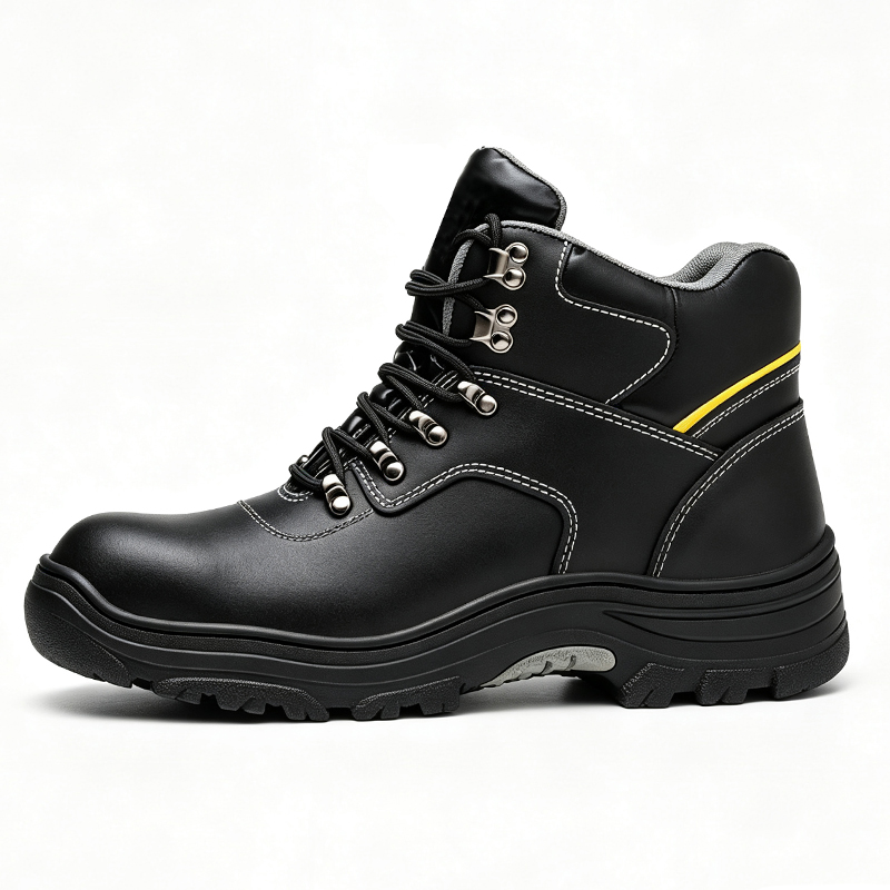 Anti-slip Black Leather Mining Safety Boots with Steel Toe