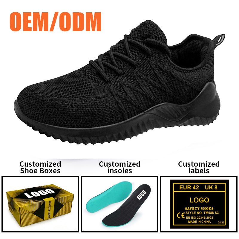 Anti-slip Black Sport Safety Shoes Rubber Sole for Warehouse