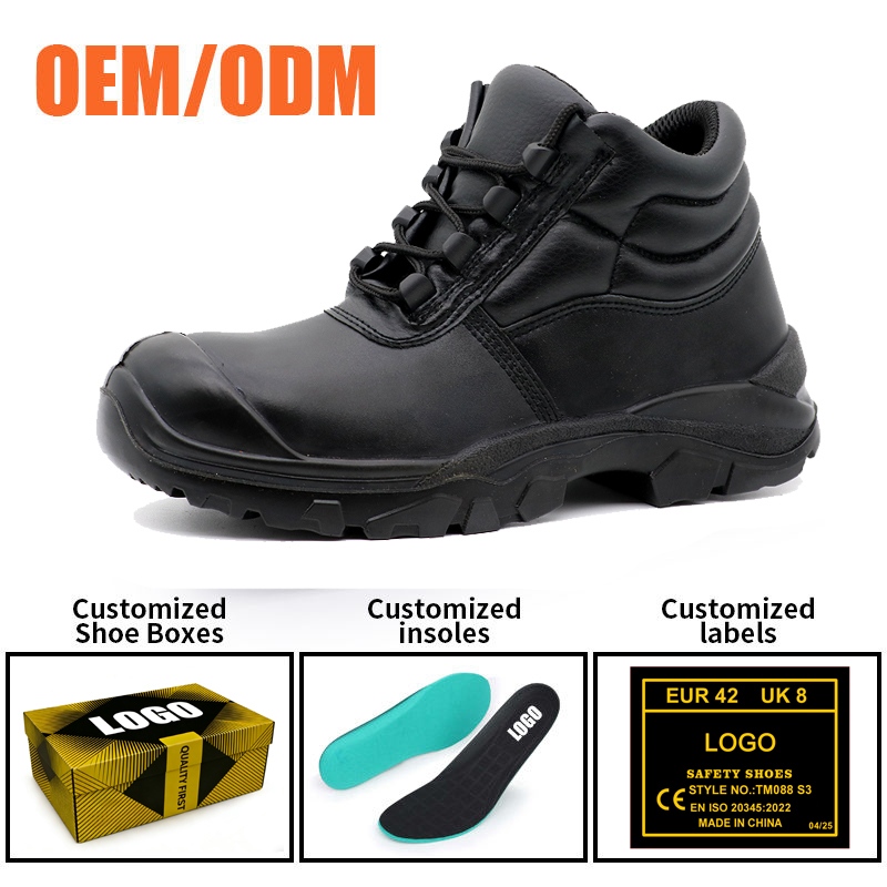 Metal Free Composite Toe Black Leather Safety Shoes for Men