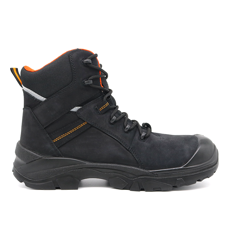 Black Nubuck Leather Safety Boots with Fiberglass Toe