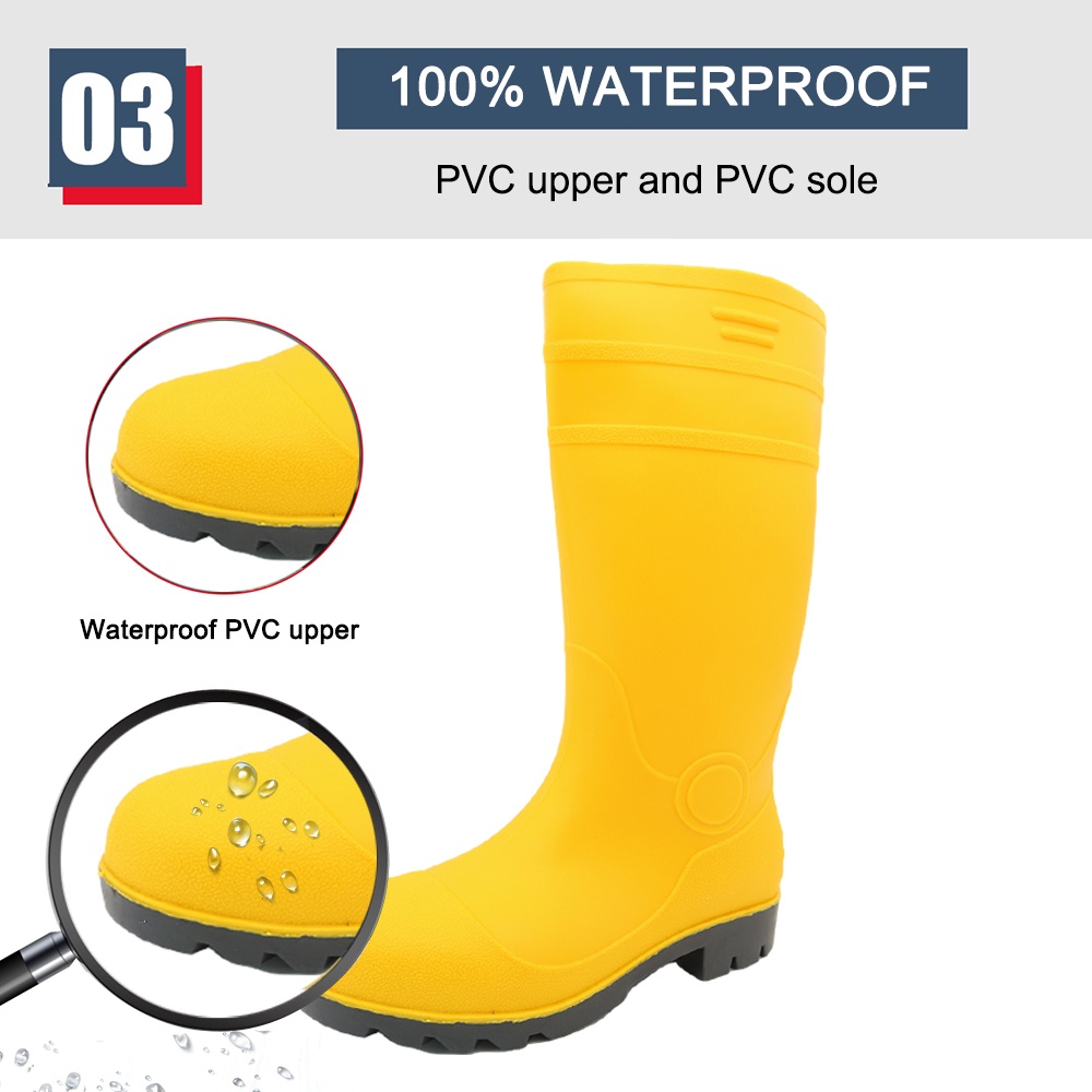 Waterproof Construction Yellow PVC Safety Rain Gumboots with Steel Toe