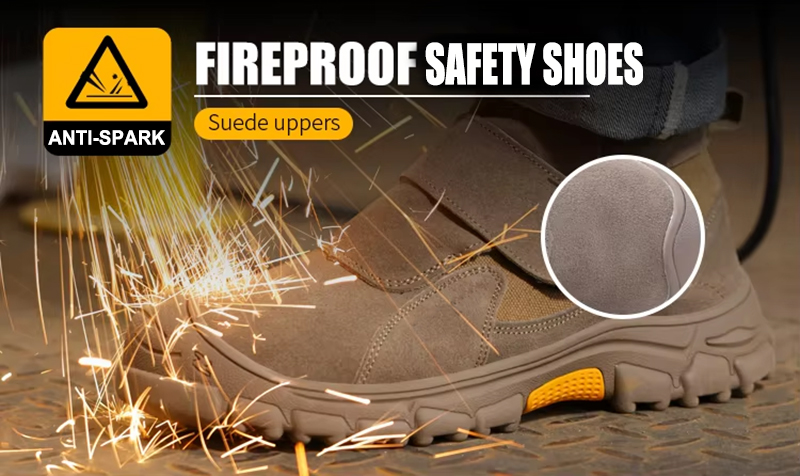 Steel Toe Suede Leather Anti-spark Welding Safety Shoes without Laces