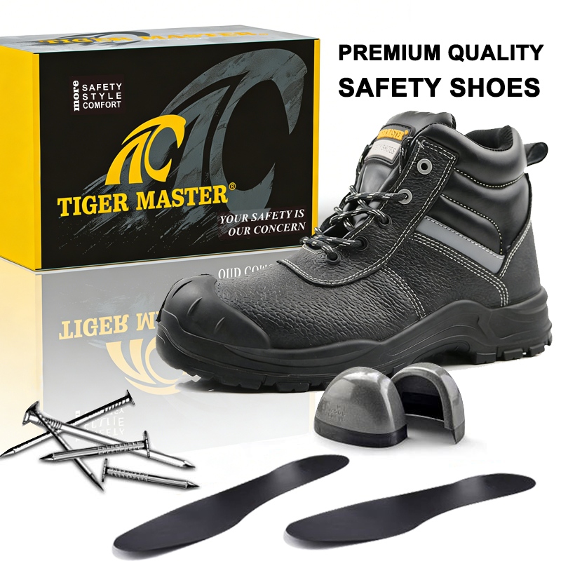 Steel Toe Black Leather Industrial Safety Boots for Men
