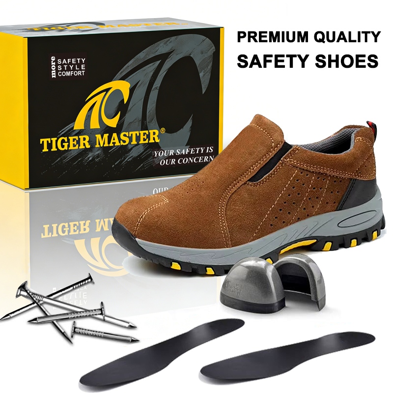 Anti-slip Steel Toe Brown Suede Safety Shoes Rubber Sole