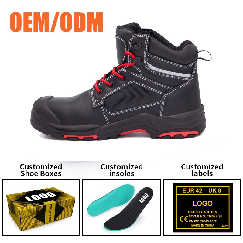 Steel Toe Leather Mining Safety Boots PU Rubber Sole