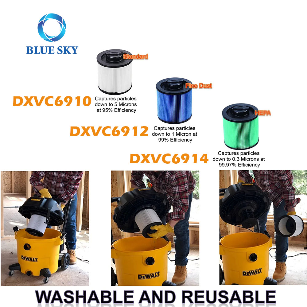 DXVC6910 滤芯更换件适用于 DeWalt 6-16 加仑湿/干细尘过滤器 DXV06P DXV09P DXV10P