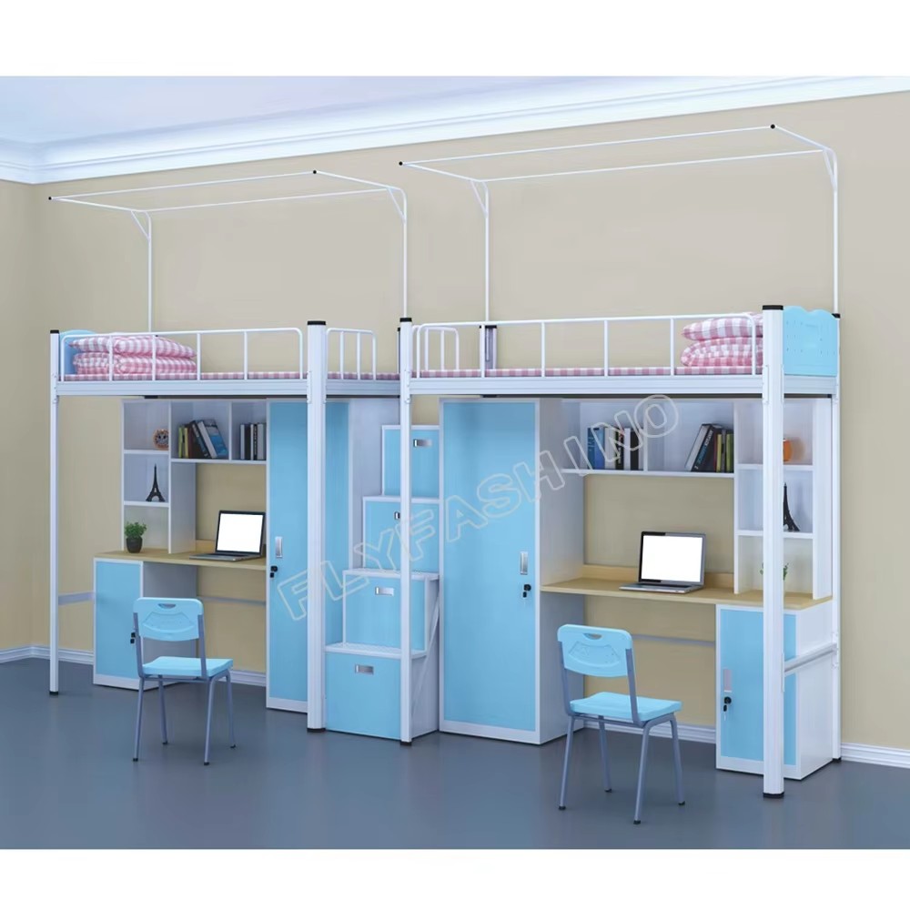 School Bed Dormitory Beds Dormitory Furniture Single Student Bed with Wardrobe and Study Table