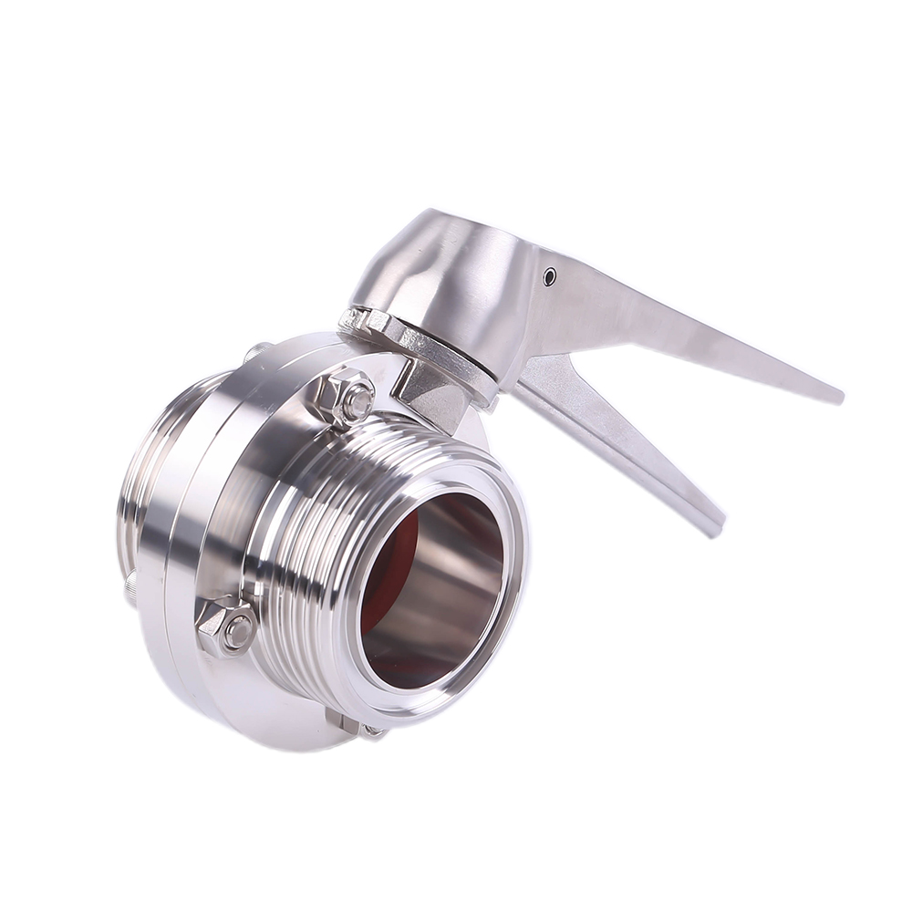 DN25 RD52 × 1/6 Гигиеническая гигиеническая из нержавеющая сталь сорта пищи SS304 Ручной резьбовой бабочки с ручкой для герпли из нержавеющей стали