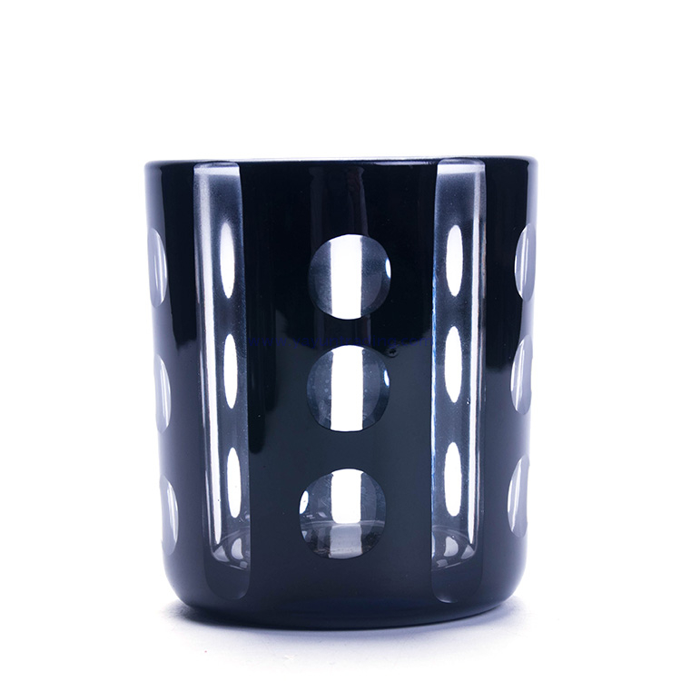 luxury hand engraved black set of 3 glass candle containers 