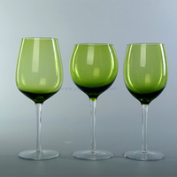 hand made set of 3 green long-stem red wine glass goblet