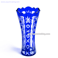 cobalt blue hand engraved elegant glass flower vase
