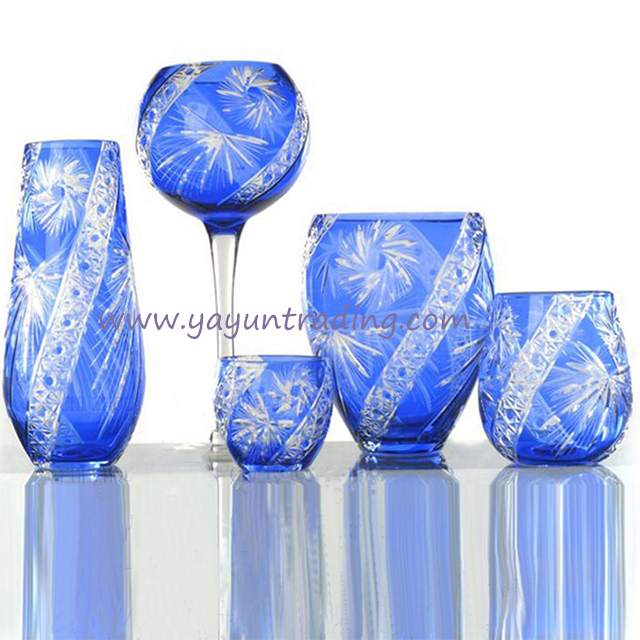 blue glass flower vase
