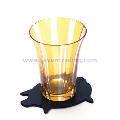 customized handmade short glass drinking cup with natural slate coaster