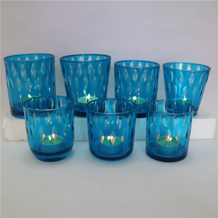 sprayed color blue series glass candle holder