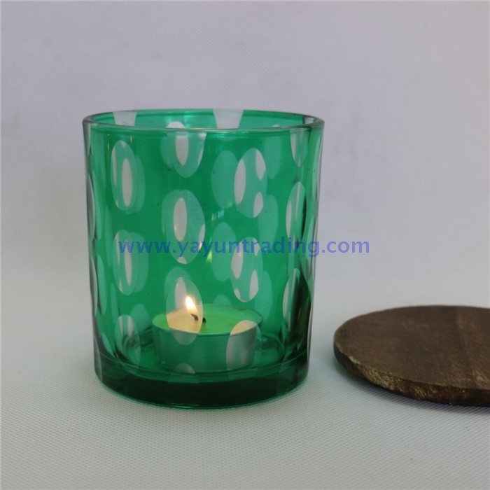 Australian style oval dot hand engraved cylinder glass candle jar