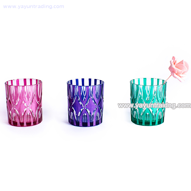 flat bottom green colored glass candle jar for decoration