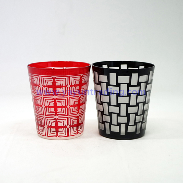 sandblasted colored machine blown glass candle holder and jar