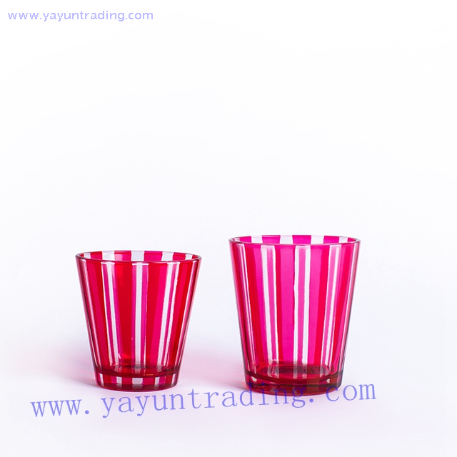 pink hand cut sprayed colored glass candle tumbler
