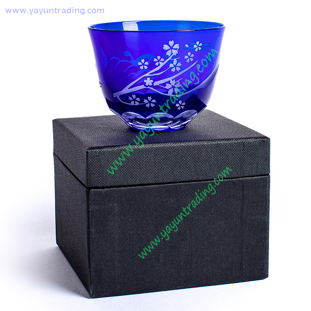  Overlay Cobalt Blue Cut To Clear Shot Glass Tea Cup Mini Glass Bowl for Drinking And Decoration 