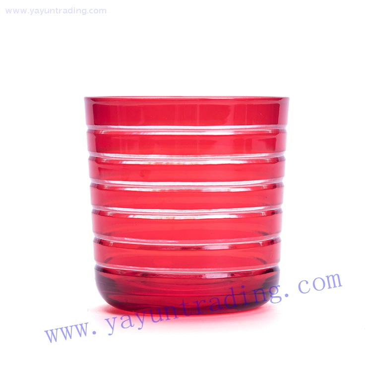 hand cut red sprayed color round bottom glass candle jar