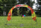 cheap Sports race printed fabric custom entrance arch gate event display flag banner, advertising rainbow race gate display semicircle flag