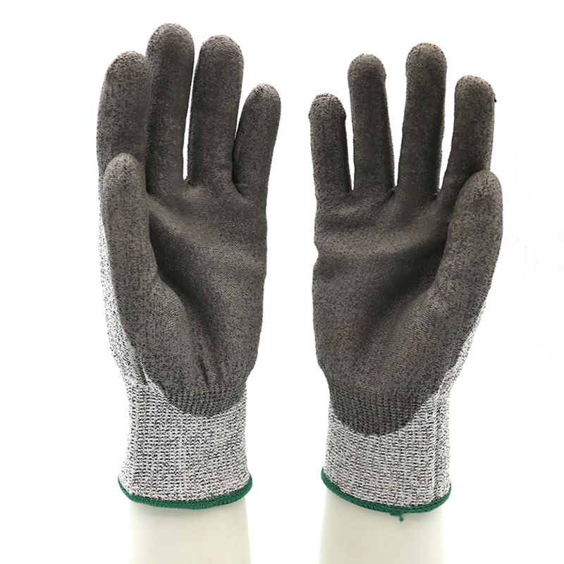 Grey Nylon Liner PU Coated Palm Safety Work Gloves Customized Logo Cut Resistant Gloves 