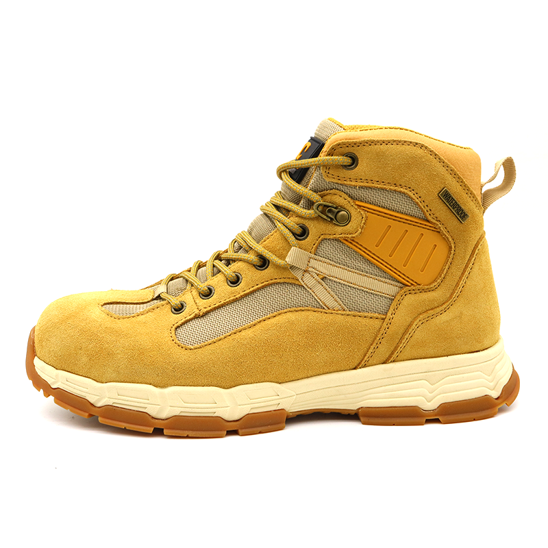 Yellow suede leather composite toe hiking waterproof safety shoes s3