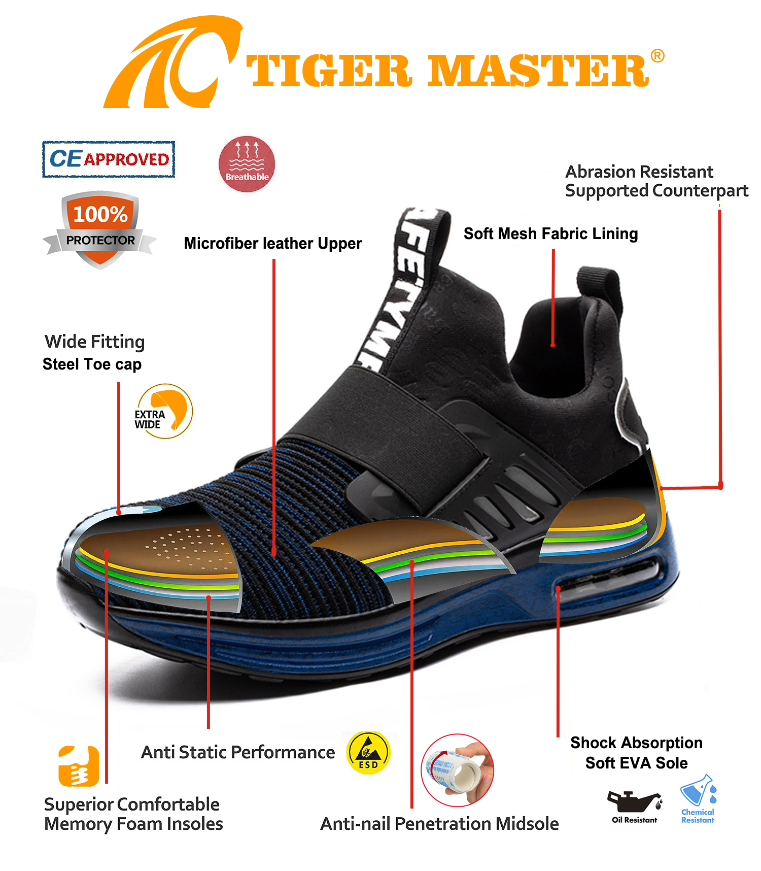 Light Weight Soft Sport Safety Shoes Steel Toe