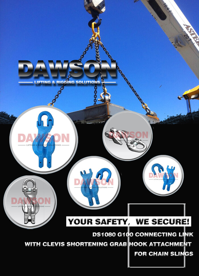 G100 Grade 100 Connecting Link with Clevis Shortening Grab Hook Attachment for Chain Slings - Dawson Group Ltd. - China Manufacturer, Supplier G100 Grade 100 Connecting Link with Clevis Shortening Grab Hook Attachment for Chain Slings - Dawson Group Ltd. - China Manufacturer, Supplier