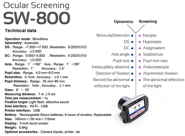 Sw800 Máquina de Optometría para Niños de Calidad Superior China Detección Ocular