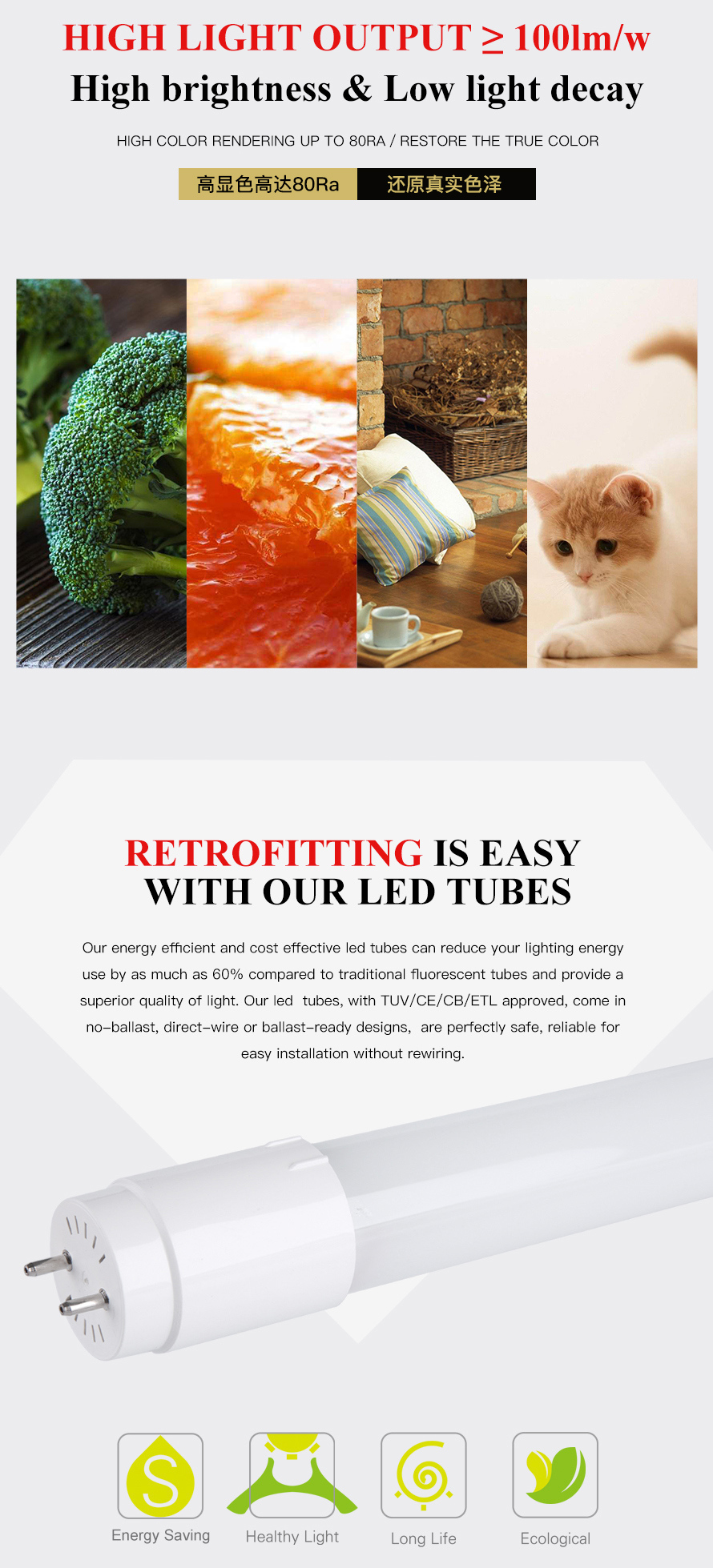 T8 Glass LED Tube (aluminum caps)