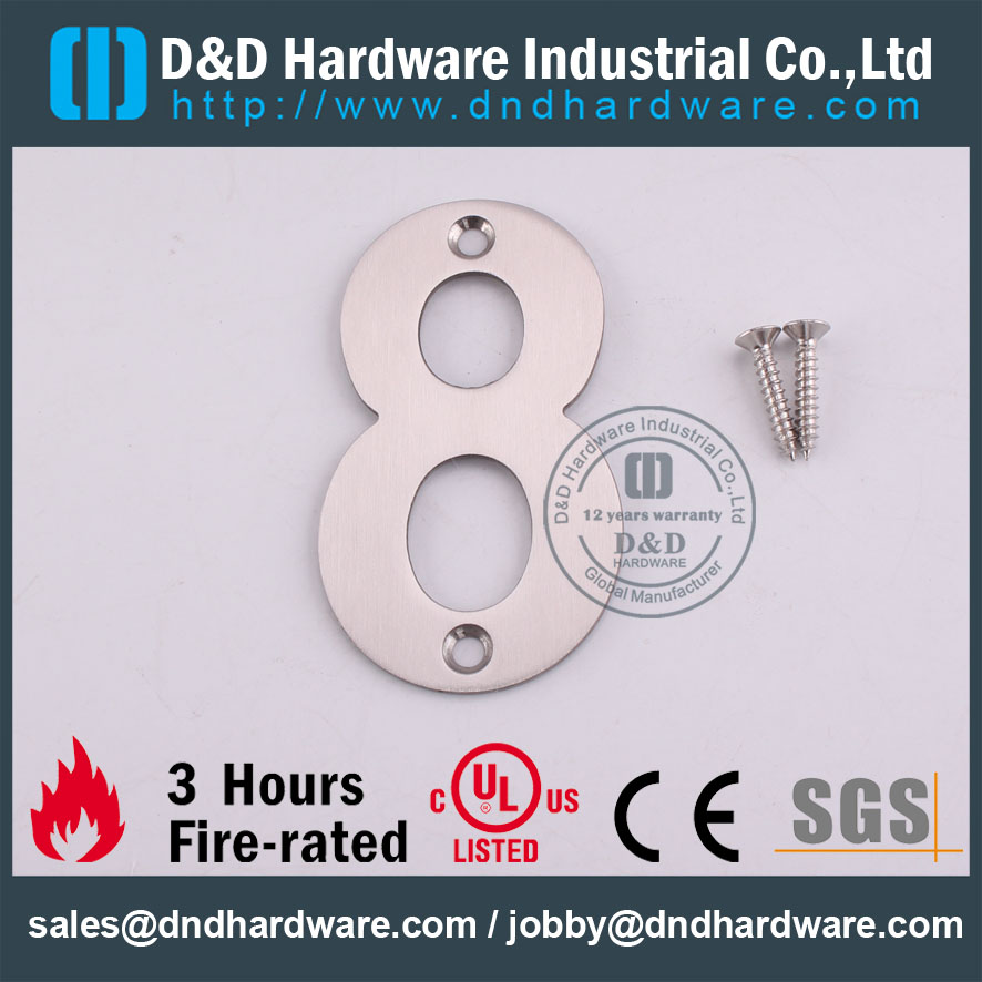 D & D Hardware-Fire Reated aço inoxidável placa de sinal de número DDSP013