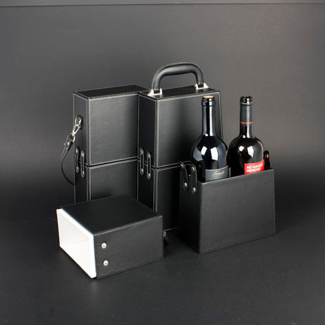Wine Box Manufacturer Black PU leather wine casket